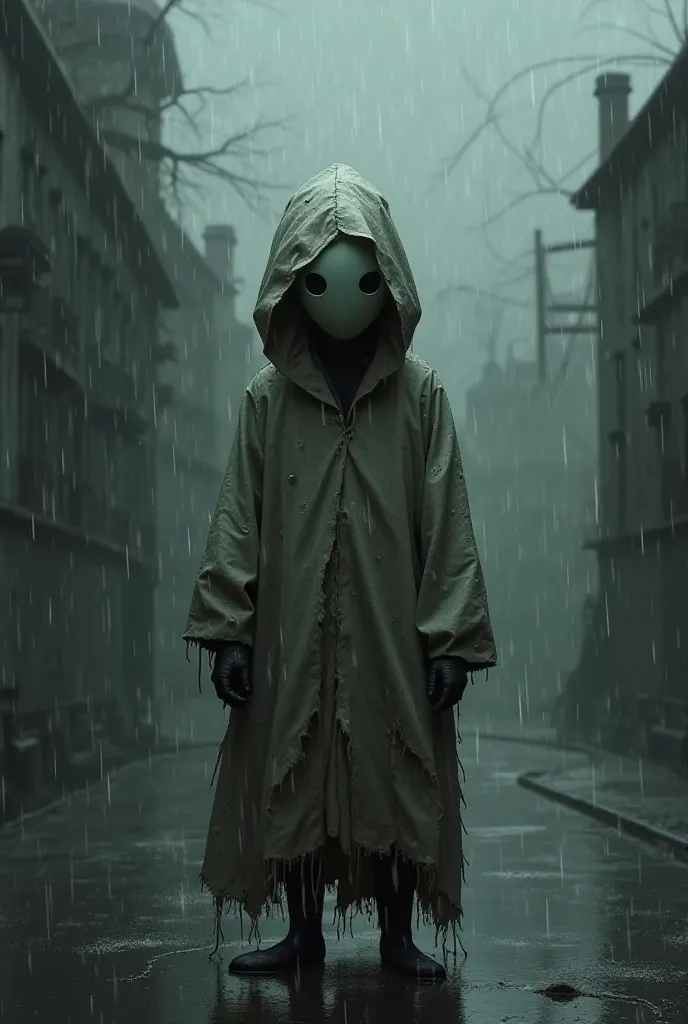 mono, The character from Little Nightmares 2 in the rain