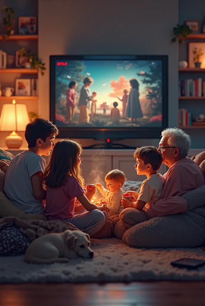 Family watching tv writting in it netflix 