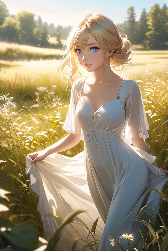 A girl with blue eyes, long blond hair, big boobs,  thin waist, BIG ASS, With an angelic face I want her like n