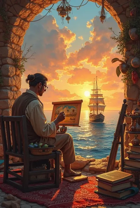 Got it ! Here is a description for creating an artistic picture on the second slide:

---

** Image description **:

Create an artistic picture, depicting a, where an artist or writer is inspired by Ferdinand da Souza's seafaring. In the foreground, show t...