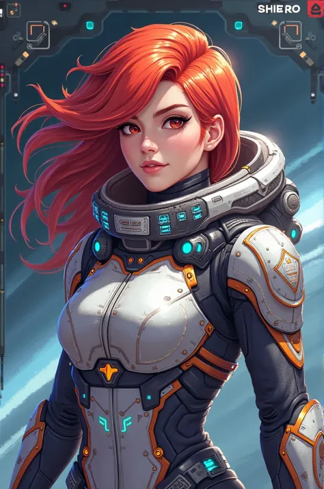 Create a female character with red hair for a spaceship game with spacesuits in pixel art