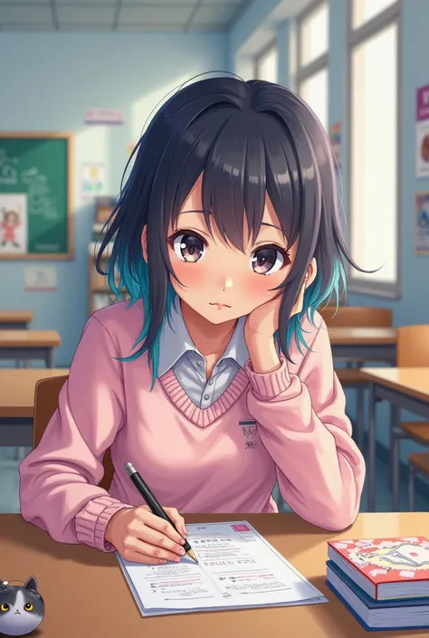 Girl taking a test to see the manga anime-like cartoon