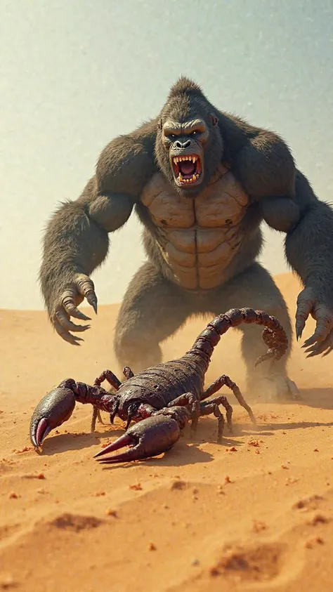 2. King Kong vs Giant Scorpion – Desert Battlefield

“Under the blazing sun of an endless desert, King Kong, his body covered in deep battle scars, towers over a colossal, defeated scorpion, its sharp pincers shattered and tail snapped in half. Blood oozes...