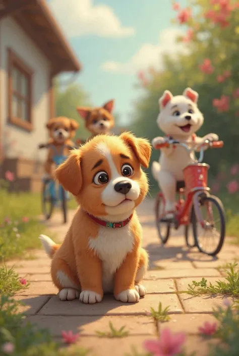 The poor puppy was made fun of by hiscute dog baby friends because he didn't have a bike ai gernate