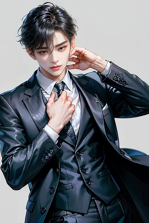 HD quality,  High definition , male is 18 years old, handsome and slim,   earrings, Wear a bracelet and , charming,  suit을 입은,tie, suit, Korean boy ,The eyes are incredibly big,The eyes are really big,Slim face ,Very very big eyes,small eyes,sharp eyes,bit...