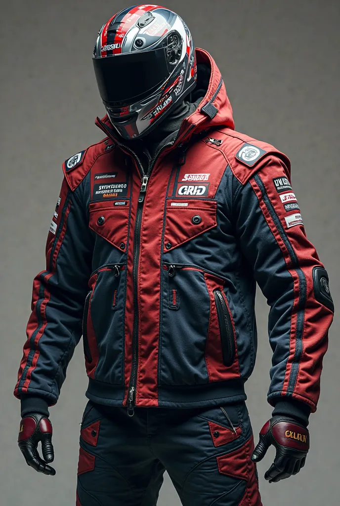 Create a brutal jacket design for a motor team called the Russian team 
