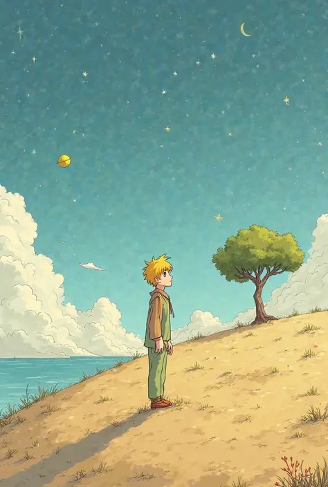 Scene of the little prince story in manga style