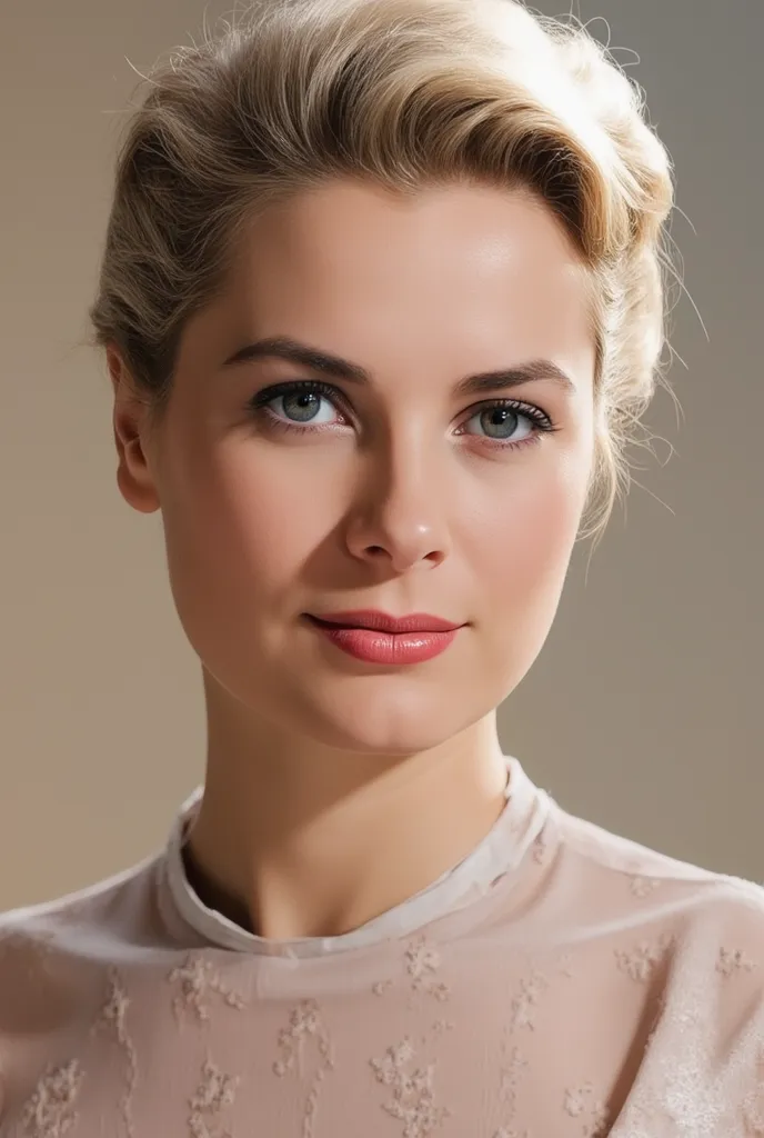 (masterpiece:1.2, Best Quality),8k, wallpaper,( Grace Kelly ), Front ,Wear a neat dress,perfect eye,detailed face,noble expression ,