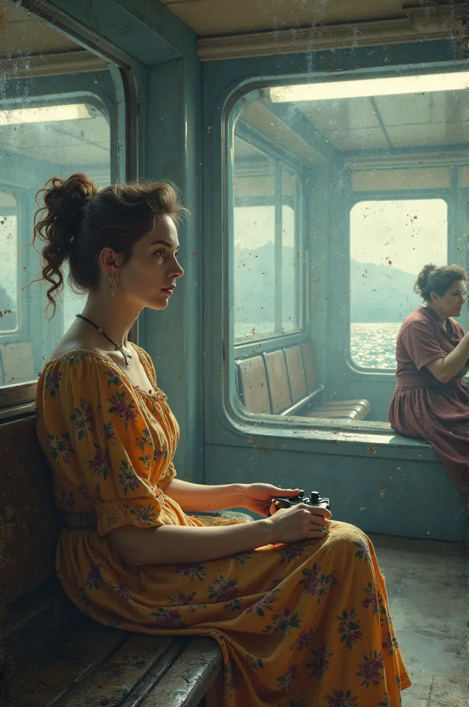 CAMILLE CLAUDEL playing Mario Kart in the subway and looking at the sea in the distance 