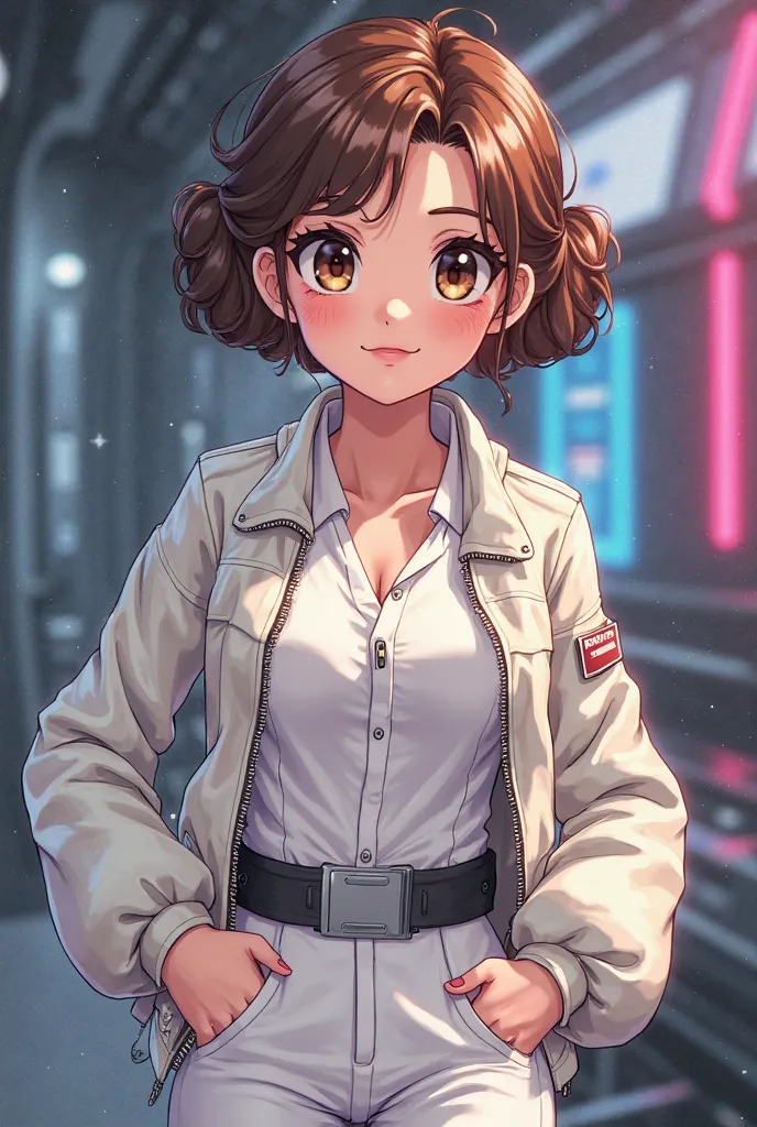 From STAR WARS Anime Girl Princess Leia Organa Cheeky My Bad Jacket White Zip 