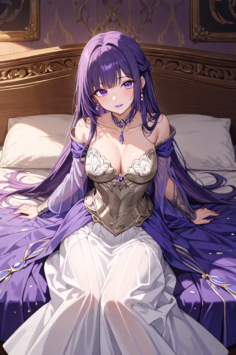 Anime girls: 

Age:36 years old

She was a beautiful, fair-skinned woman with purple hair tied in a bob with collarbone-length bangs, purple eyes, and pale purple lipstick.

She was normally in her intricately-decorated royal gown, with what appeared to be...