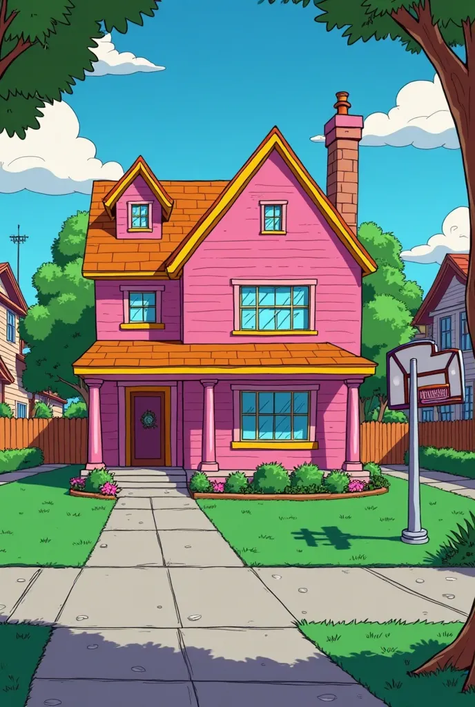 Show me an image of The Simpsons' pink house 