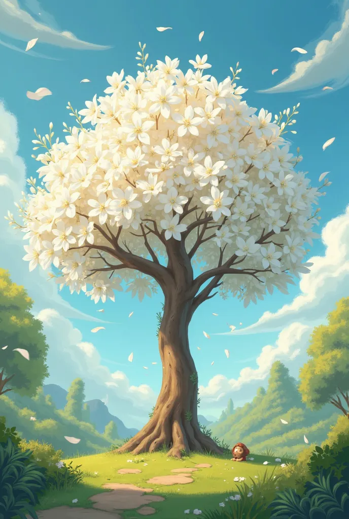 newly pokok cempaka with white flower. ren book animation.