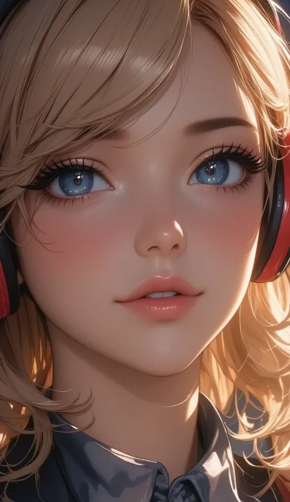  headphones are on a train,    sitting on a bench,  beautiful and detailed eyes,  beautifully detailed lips,  highly detailed eyes and faces based on dinosaurs,   long lashes,  school uniform,   looking out the window ,  calm expression,  Warm colored ligh...