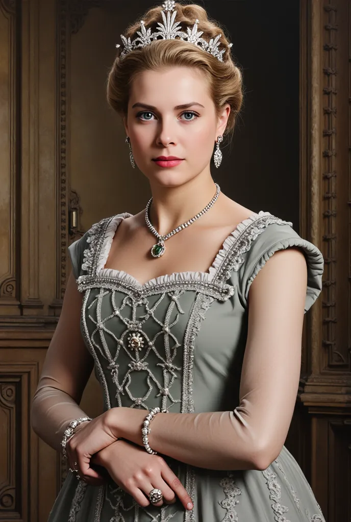 (masterpiece:1.2, Best Quality),8k, wallpaper,(Queen Victoria by young Grace Kelly), (((full body,The Queen's formal attire))),perfect eye,detailed face,noble expression ,