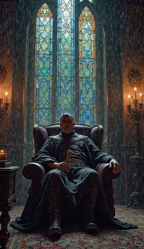  That night ,  it rains down with the rush , banged against the stained glass window in the throne room of the Eldoria palace. Inside a dark room, lit only by dim candlelight, King Alaric Raventhorn sat in his large chair. His normally stiff face now looke...