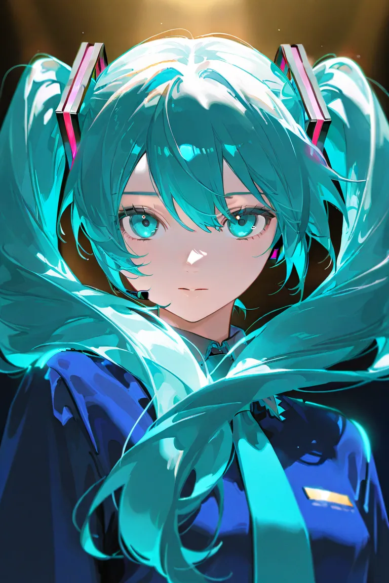 hatsune miku, blue hair, full body, dramatic lighting, 