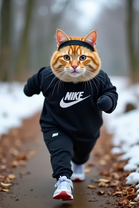 The image is a screenshot of a video on the TikTok platform. It shows an anthropomorphized cat,  that is,  with human characteristics, wearing a black Nike sports outfit and a pair of sneakers. The cat has a round face, cute cheeks, and wears a black band ...