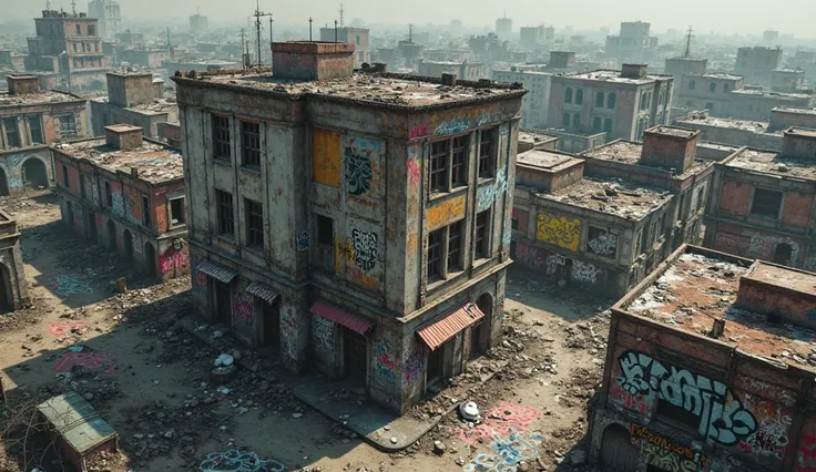 
Image: neighborhood, damaged building and tag view from the sky