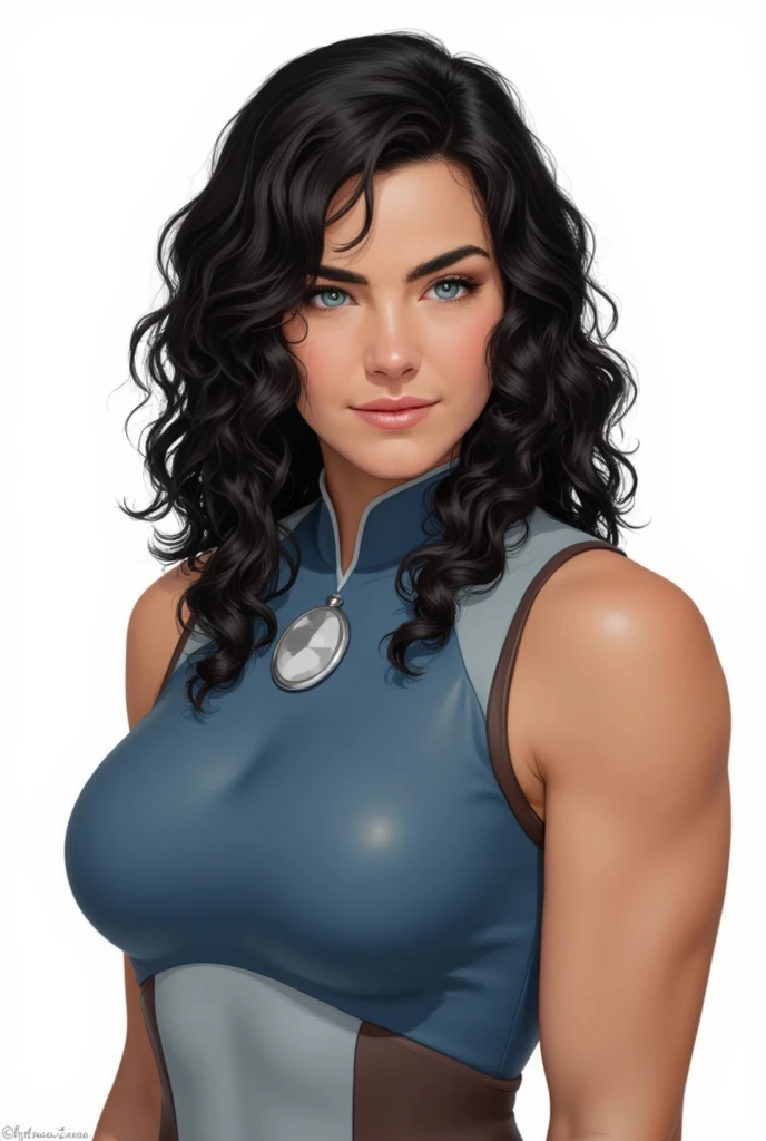 ((photo by full body))portrait of ana paula arosio, cosplay korra - avatar, realistic, latex, neutral background, white background, big hair, voluminous hair


