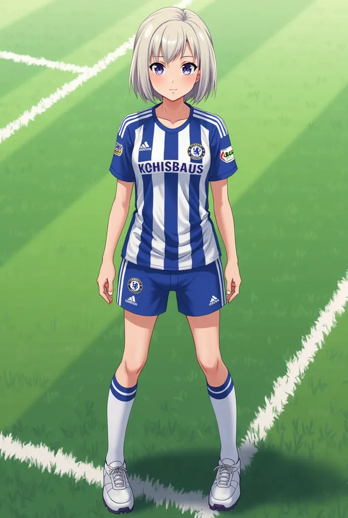 Chisato Nishikigi in a Chelsea FC uniform