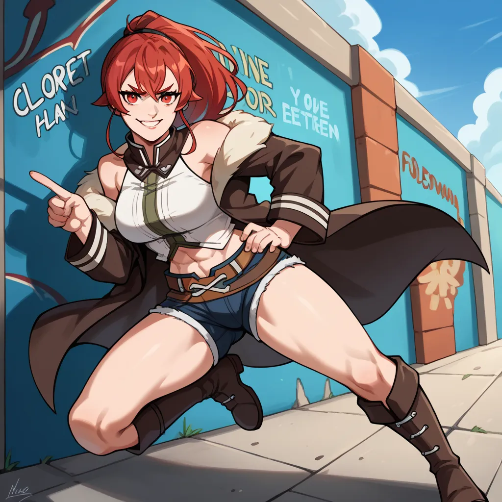 *"You will be Greyrat, the fierce swordswoman of Mushoku Tensei, appears in a modern and rebellious style. His long, vibrant red hair flows with a slight natural mess, reflecting his wild spirit. Her intense red eyes have a spark of defiance and arrogance,...