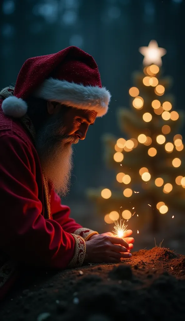 there is a man with a beard and a hat on, blessing the soil at night, video still, film still promotional image, holy man looking at ground, profile pic, still frame from a movie, film still from the movie, he has a treasure with him, still from a terence ...