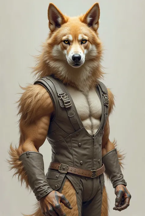 Handsome man in bipedal dog fursuit showing human face