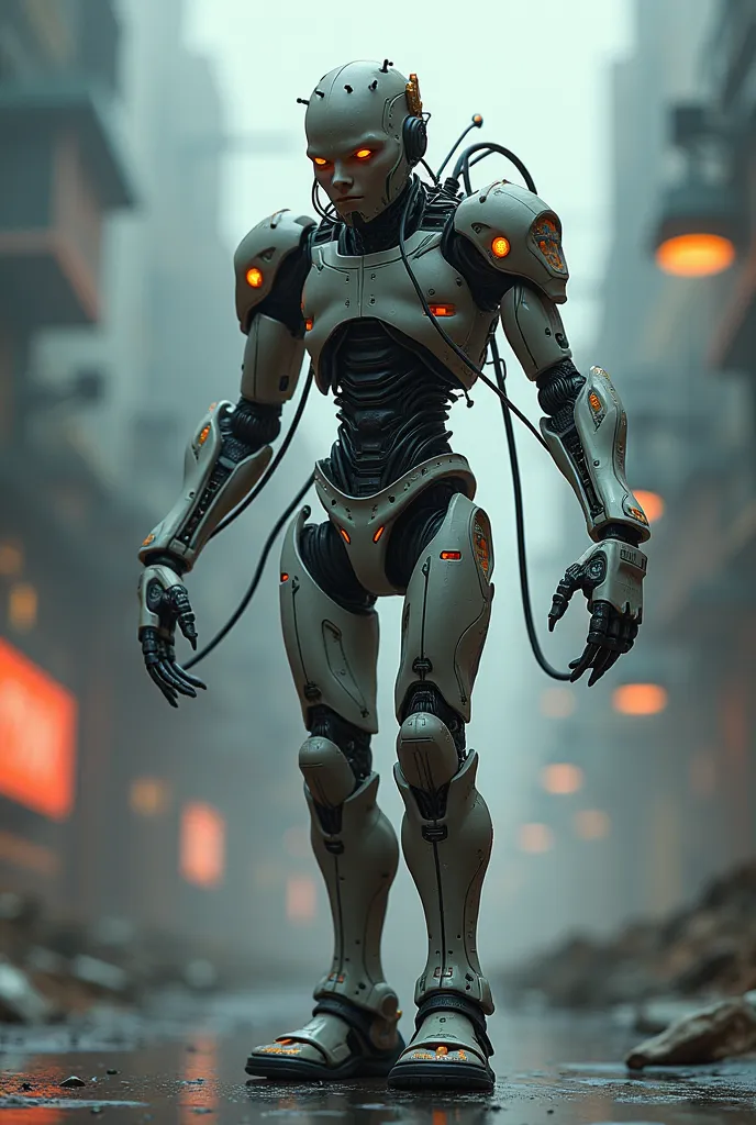 A half-human cyborg with three left arms and one right arm
