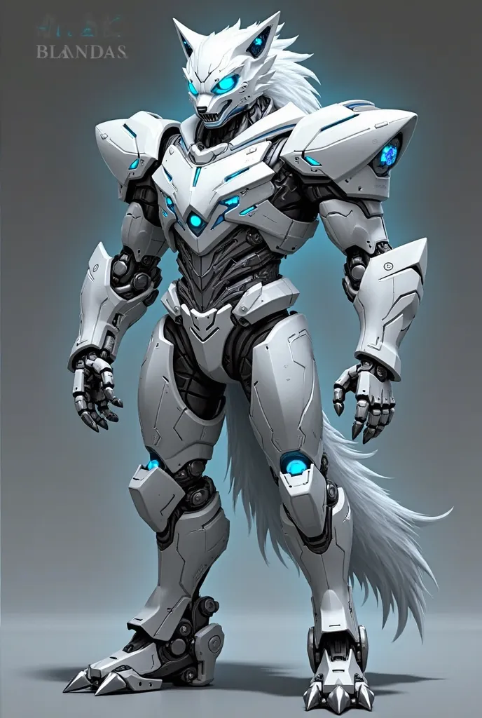 Appearance of the White Ranger Mecha (Robot-Wolf Mode)

 Main Color: Metallic white with silver details and electric blue energy lines that run through your body.
head: Design clearly inspired by a wolf, but with a stylized robotic structure. has pointy ea...