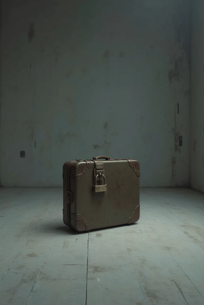 A suitcase locked in the middle of an empty room.  