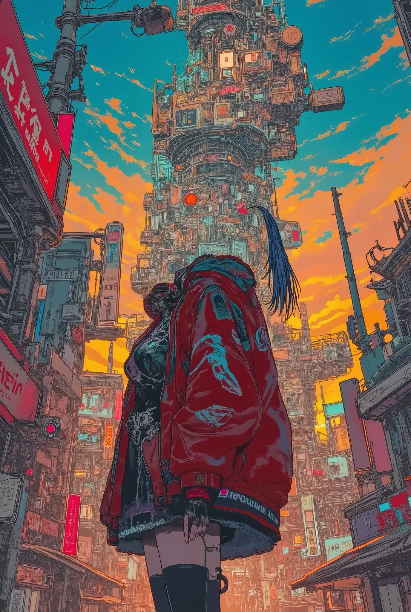 32 mil , masterpiece,  top quality, ( Beautiful Korean Women )   Cyberpunk,  neon city background ,   Coca Cola Jacket ,   Corful lighting ,  Futuristic Street Fashion ,   night vision , 鮮やかなCor,  shallow depth of field ,  High Contrast Photos , Dystopian ...