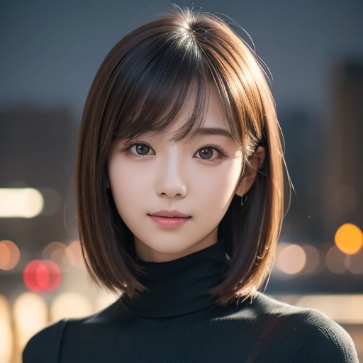 one 19 year old girl, (Dark green turtleneck thin sweater), Raw photo, highest quality, photorealistic, very delicate and beautiful, very detailed, 8K wallpaper, High resolution, soft light, very detailed目と顔, beautifully detailed nose, detailed and beautif...