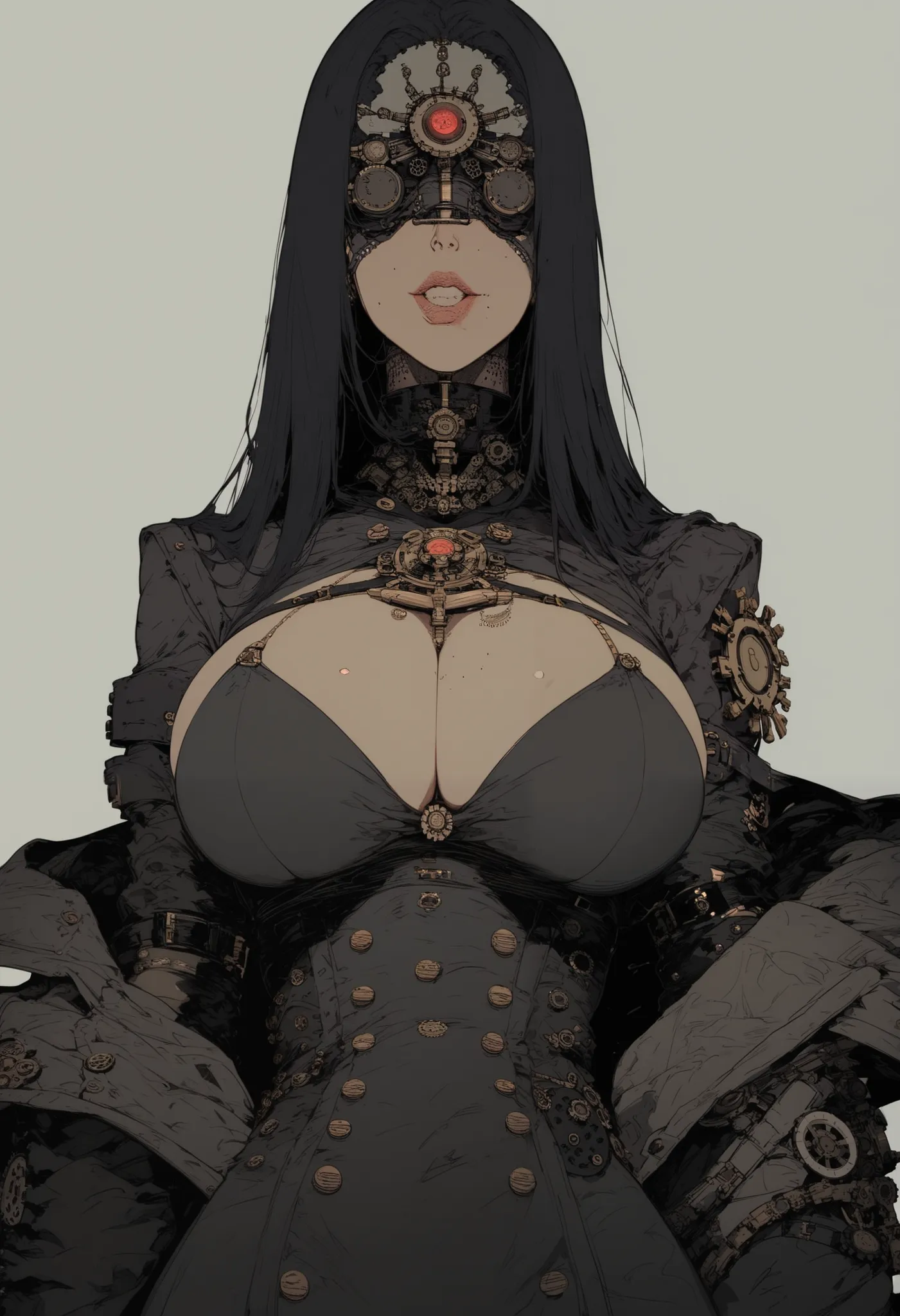 score_9, score_8_up, score_7_up,,very large neckline,,Yoji Shinkawa art style,,darkest dungeon style art, dark souls style art,,epic atmosphere, saturate colors,a woman perfect proportions sexy curvy,big cleavage,thinghs,, black hair, steampunk with a with...