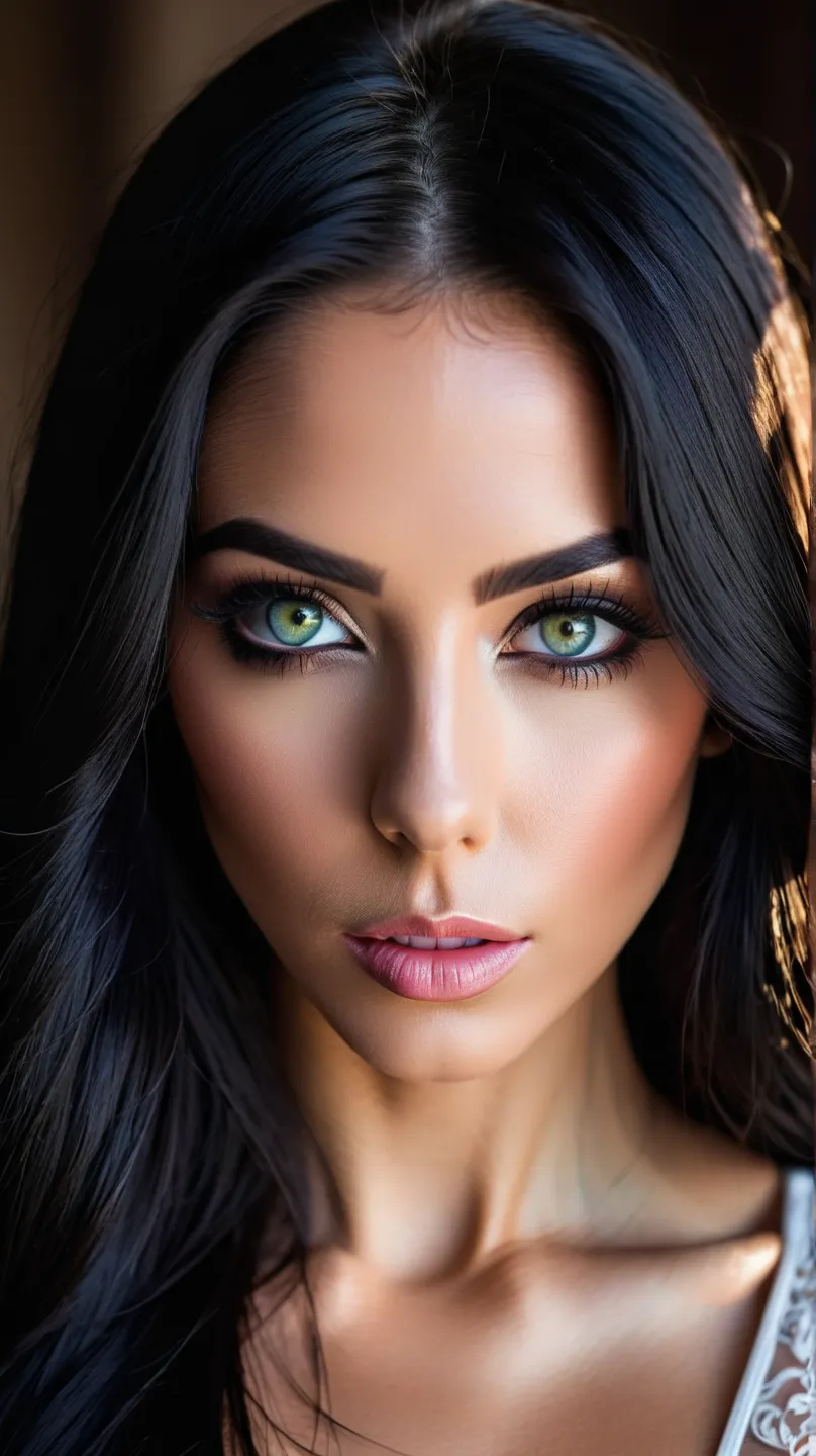  RAW photo of a woman Mara Moseta, long black hair, make-up,  Symmetrical eyes and irises , aesthetic,  depth of field, negro, HIGH CONTRAST, colorful, photo poster ,  hyper detailed , cinematic lighting,  soft shadows ,  sharp focus, The best quality, ISO...