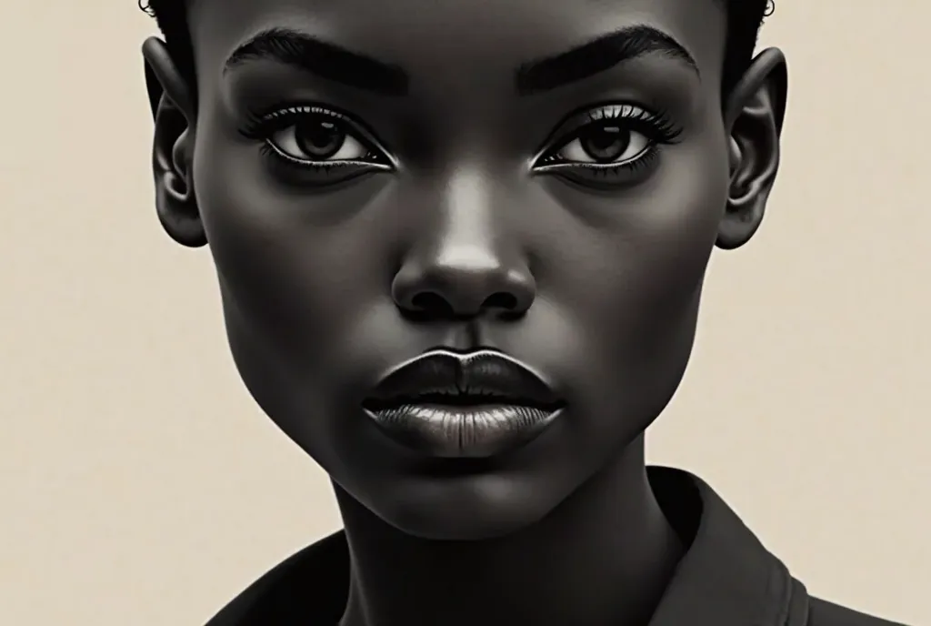 Minimalistic  portrait of  black beauty woman , minimalistic background 