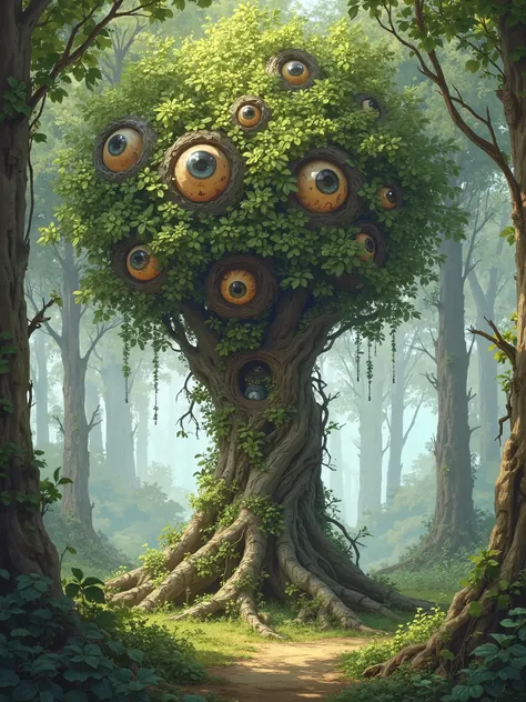 a tree with eyes instead of leaves