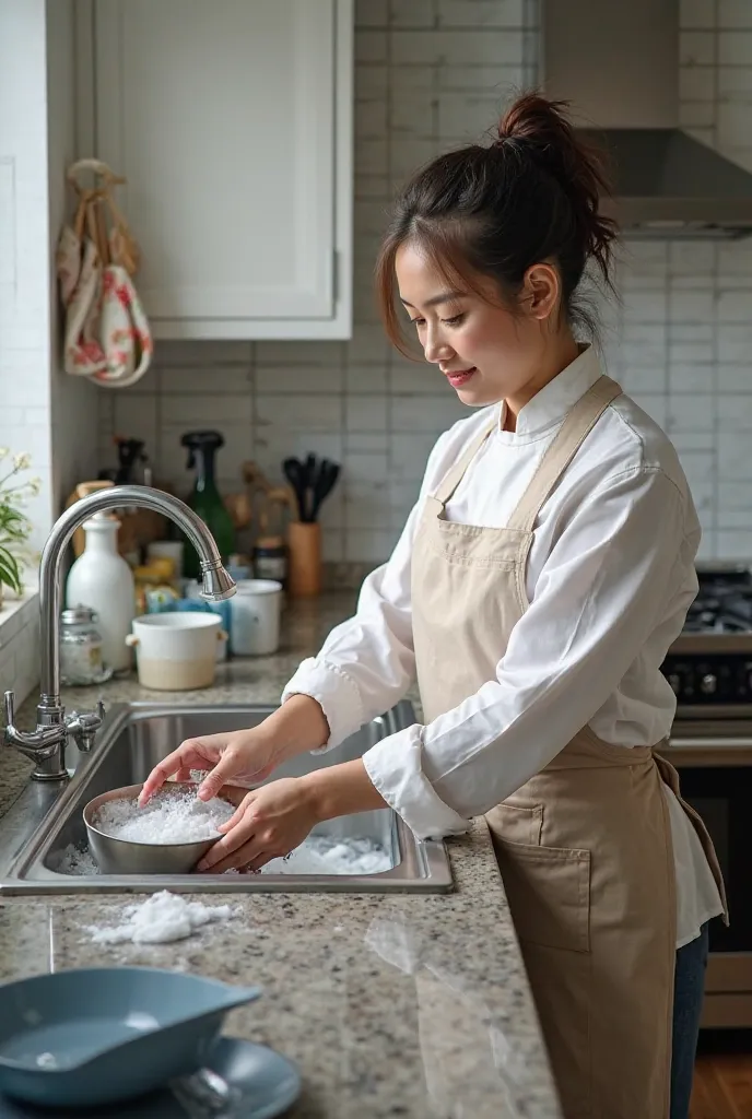 I need an image that I mentioned in Spanish: the correct way to wash a kitchen 