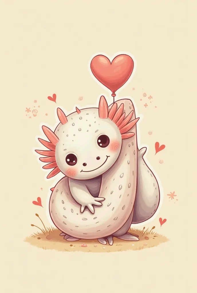 An axolotl embracing J