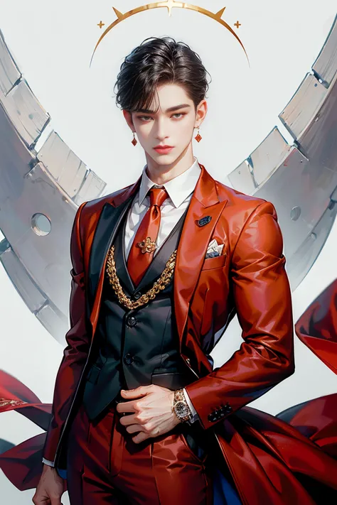 HD quality,  High definition , male is 18 years old, handsome and slim,   earrings, Wear a bracelet and , charming,  suit을 입은,tie, suit, Korean boy ,The eyes are incredibly big,The eyes are really big,Slim face ,Very very big eyes,small eyes,sharp eyes,bit...