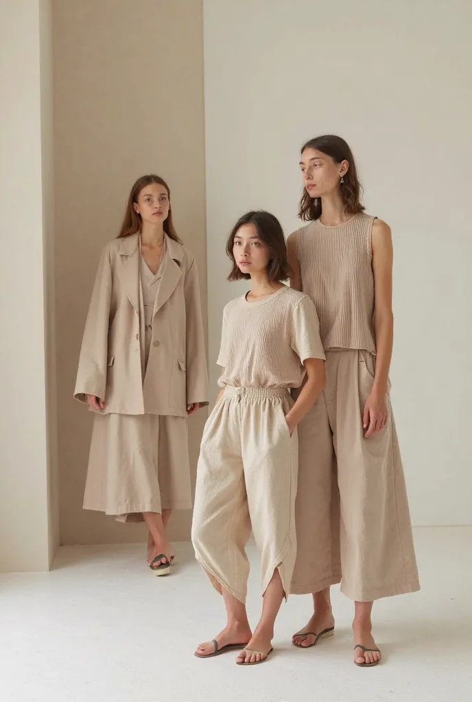 Products made from hyacinth textile, minimalist outfits with earthy color 