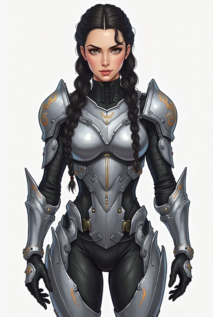 A woman who has a braided black hair and armor suit that is easy to draw