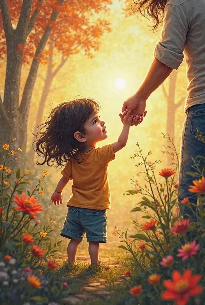 Boy or girl in the process of recovery: May be surrounded by symbols of support and care, such as an outstretched hand as a sign of help or an embrace from an adult figure.

Positive and safe environment: An environment with warm colors, nature (trees, sun...