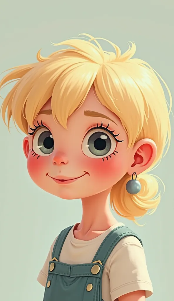 A young blond unrealistic cartoon style from the side looking at me in a 2D format