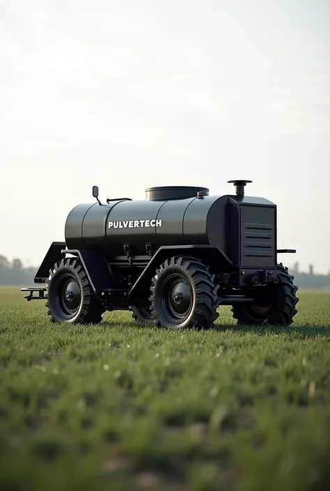 I need you to create an image of an AGRICULTURAL SPRAYER in the color BLACK, I need it to have the writing PULVERTECH. This sprayer must have two bars, one center and one rear.