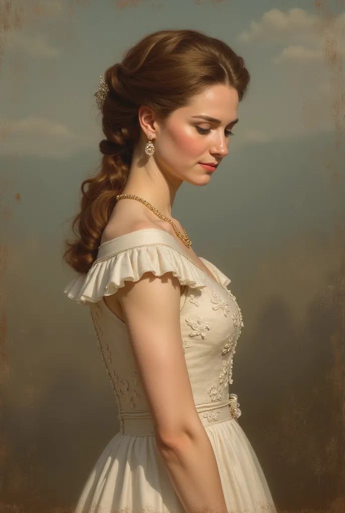 (masterpiece:1.2, highest quality),8k,wallpaper,(young Catherine Elizabeth, Princess of Wales), (((full body))) ,looking down at camera kindly, detailed face,clean expression