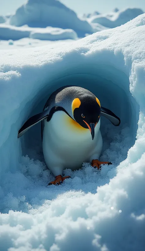 penguin: The Struggle – His legs feel heavier as he squeezes behind a too-small chunk of ice.
