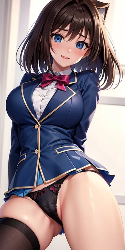         1 female, high definition,dementia,                ultra-realistic                ,8K, aamazaki, ( capillary antenna       :1.2), blue eyes, blue,         pink jacket, blazer,  Long Sleeve Leather, blue skirt ,         Skinny skirt        ,     min...