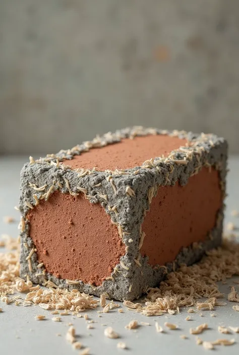 Create an image of a brick composed of soil, cement and jute fibers 