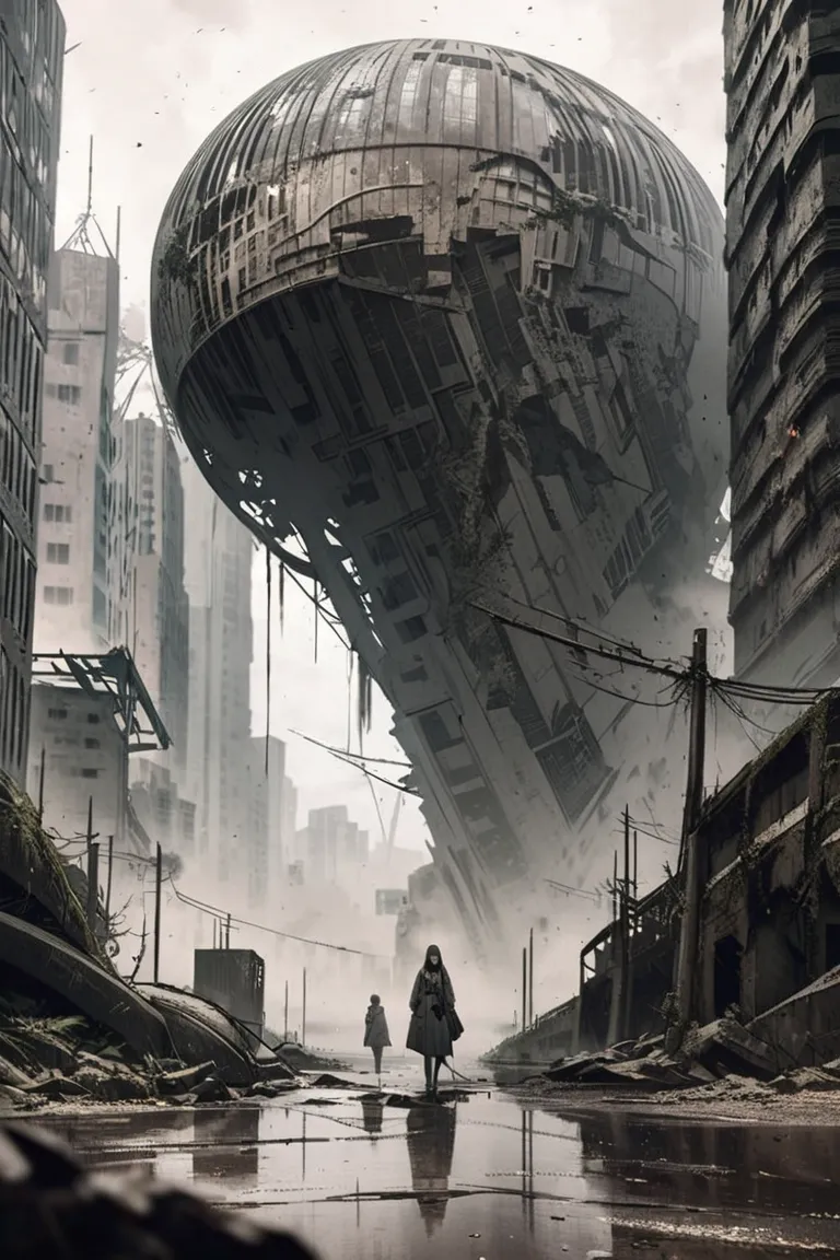 super fine illustration, masterpiece, best quality, destroyed future city, pale white light